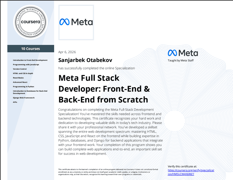Meta Full Stack Developer: Front-End & Back-End from Scratch